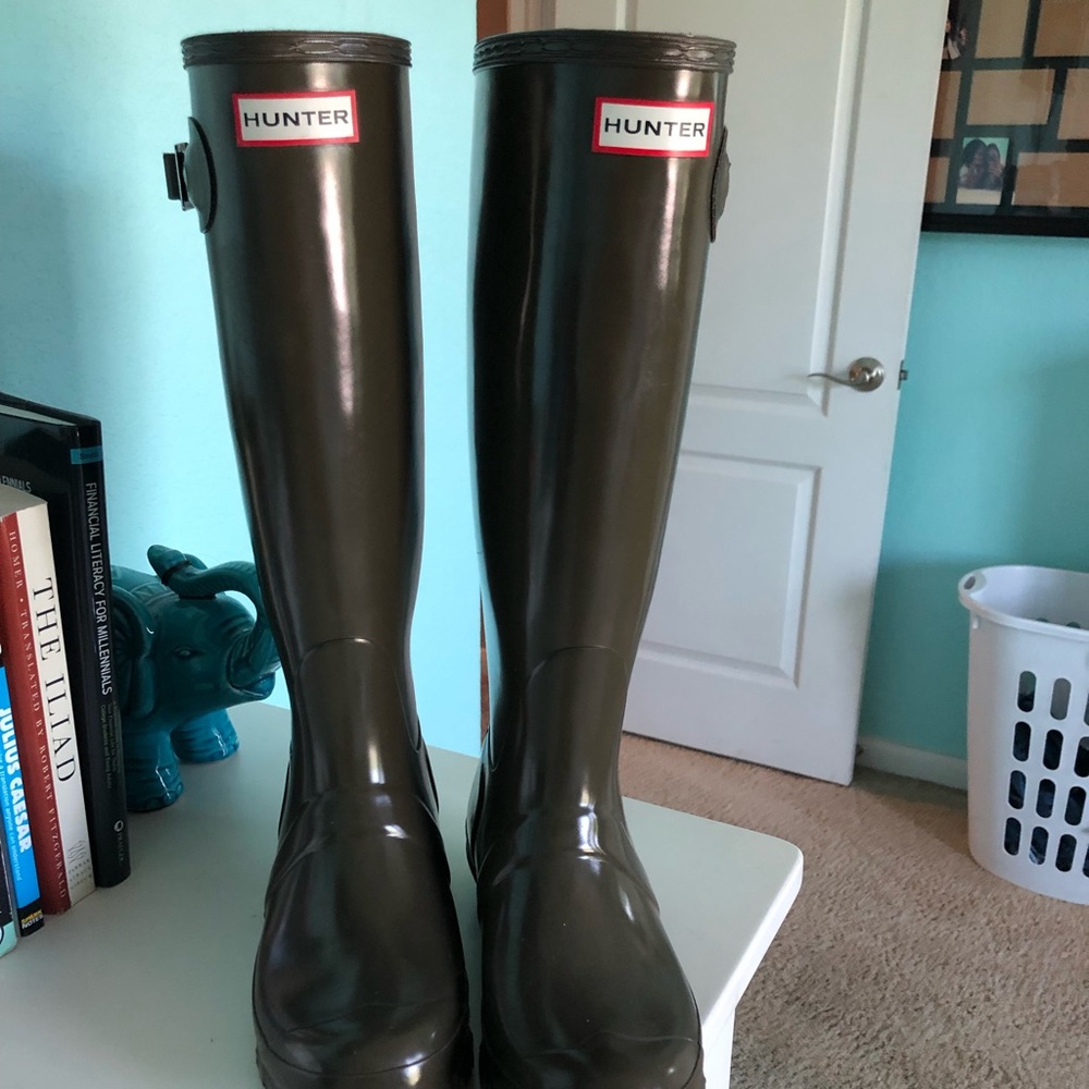 Olive green hunter rain boots